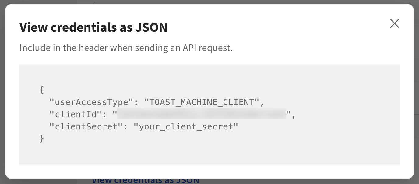 Shows credentials in JSON format.