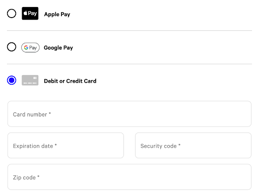 Hosted checkout iframe shown on a checkout page.