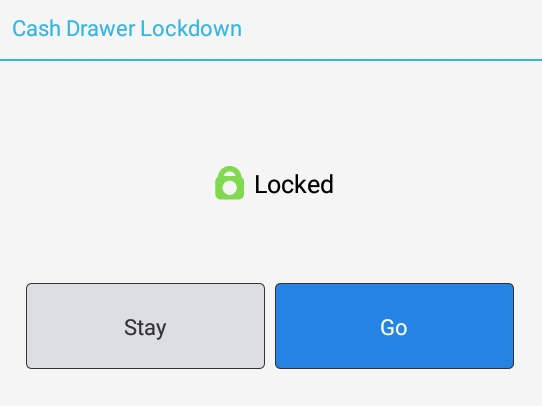 The Toast POS device showing the second Cash Drawer Lockdown dialog.