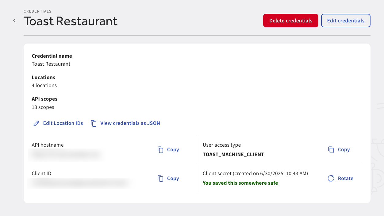 Shows credential details on the Credentials page.