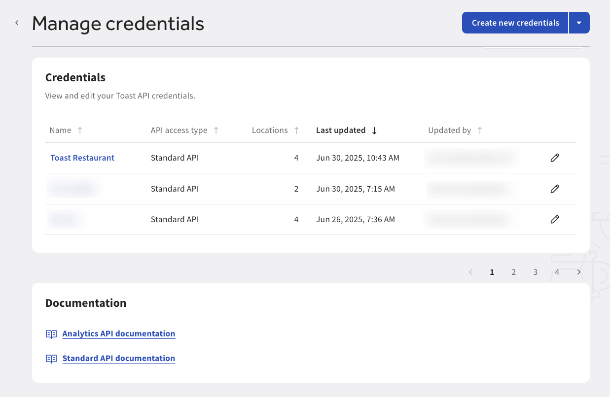 Shows new credentials on the Manage credentials page.
