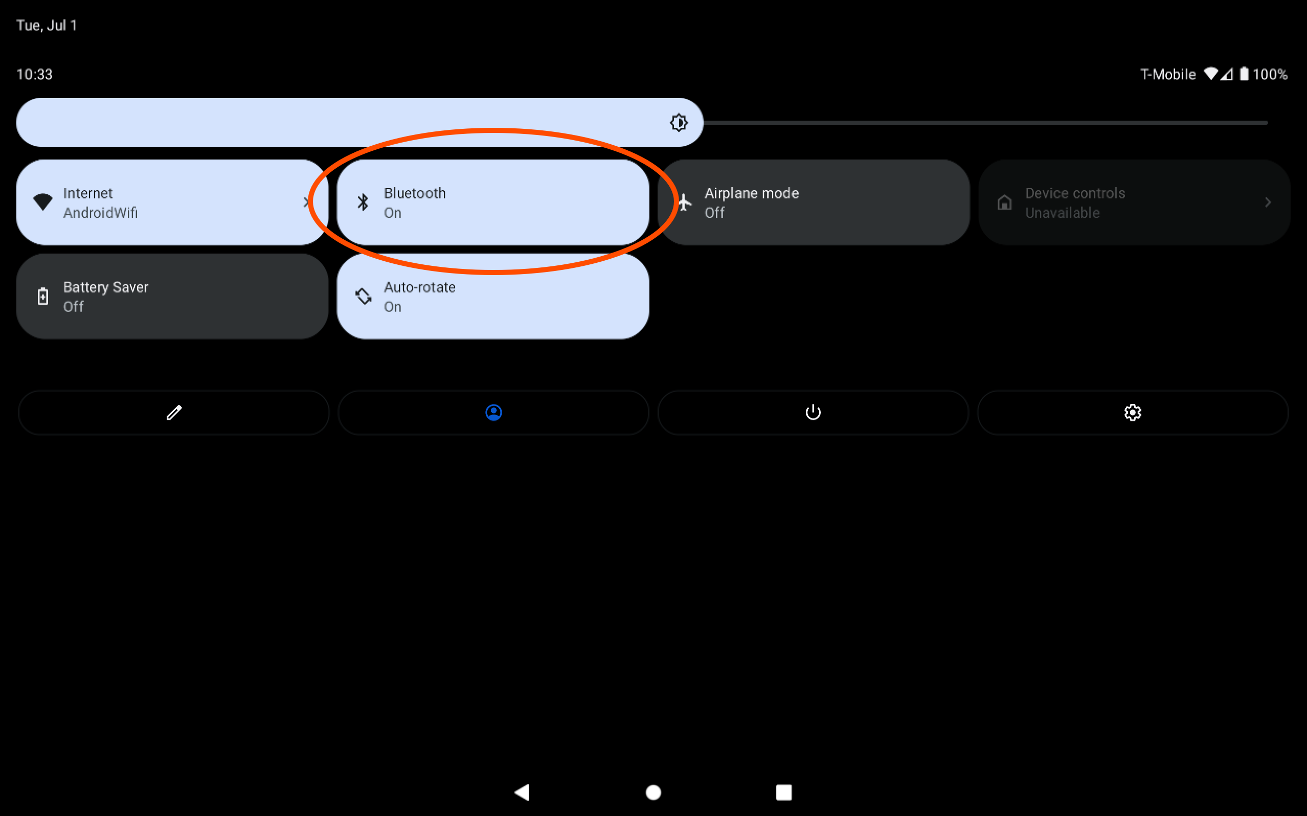 The Bluetooth setting set to ON, on the KDS device.