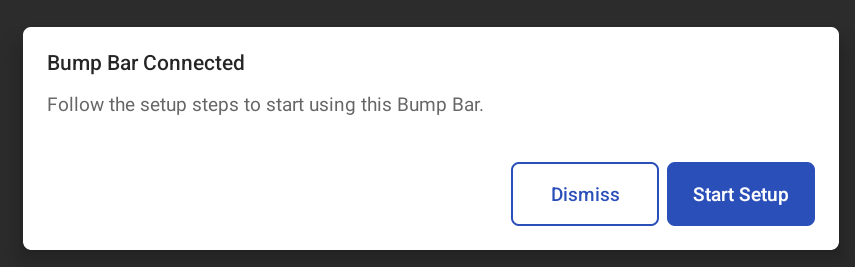 The Bump Bar Connected dialog on the KDS device.