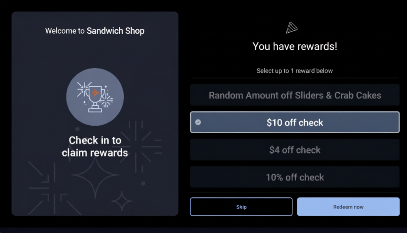 The guest facing display showing the rewards available to a guest.