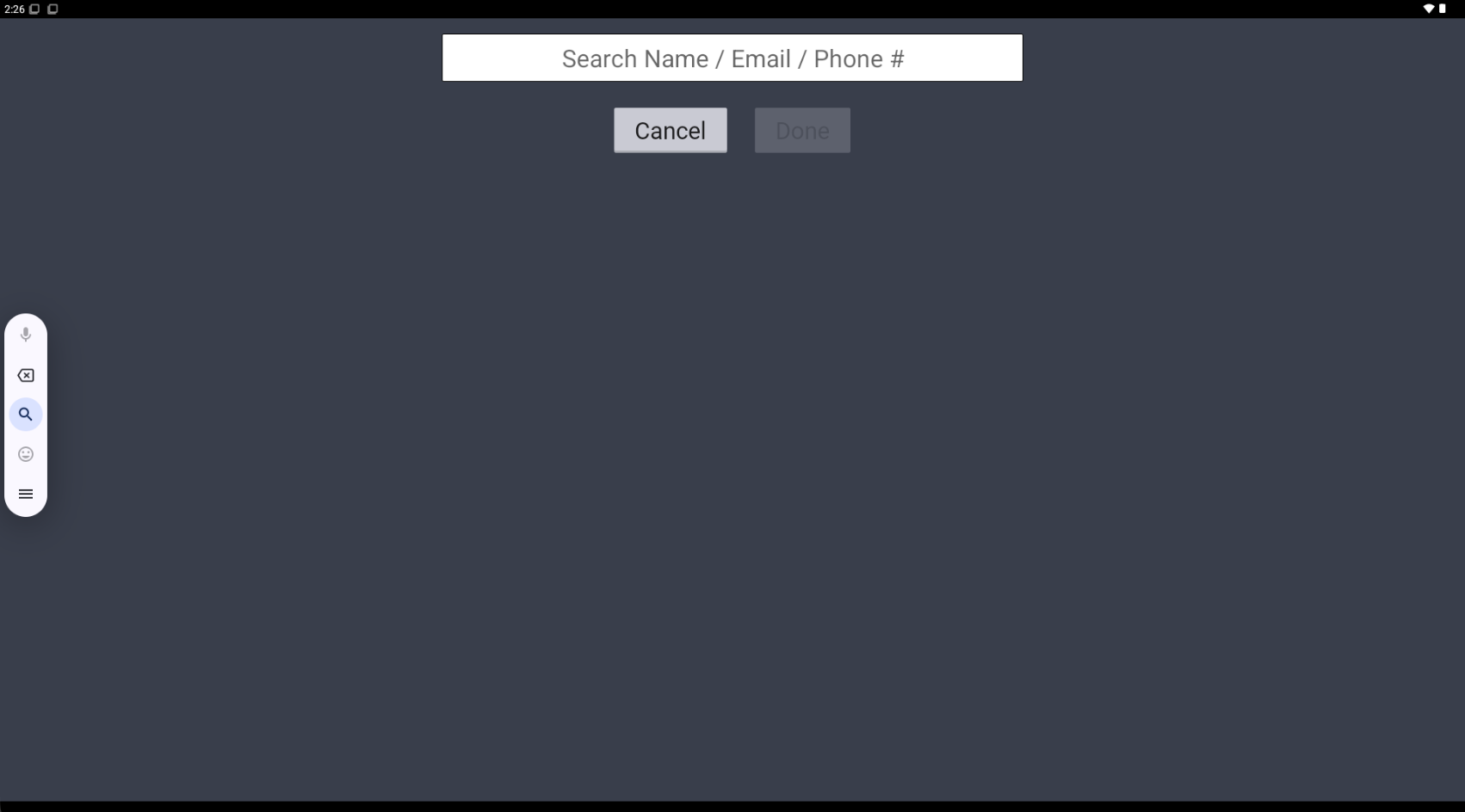 A screenshot of the Toast POS app for employees, showing the loyalty account search screen.