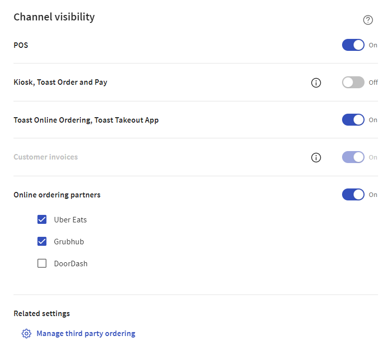 The Channel visibility settings on a menu builder page.