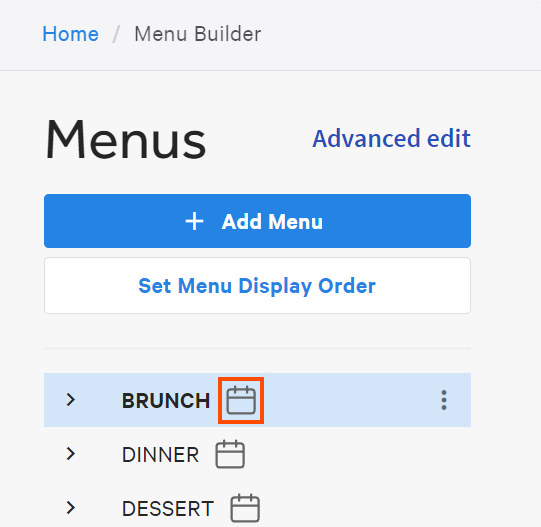The location of the custom schedule icon for a menu.