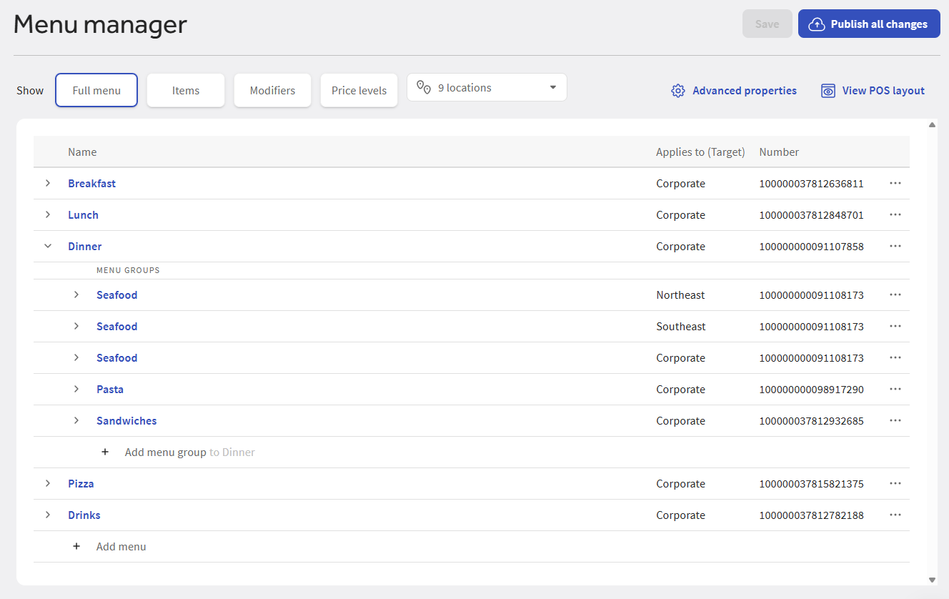 An example of Full menu view.