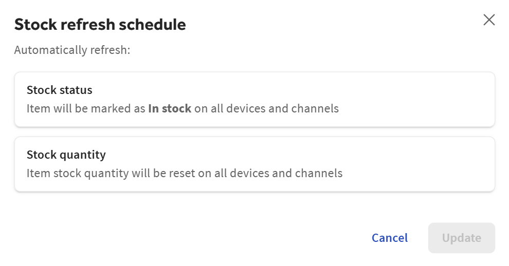 An example of the Stock refresh schedule dialog.