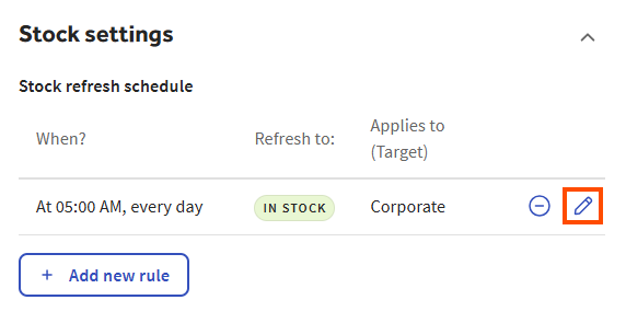 An example of the Stock refresh schedule dialog.