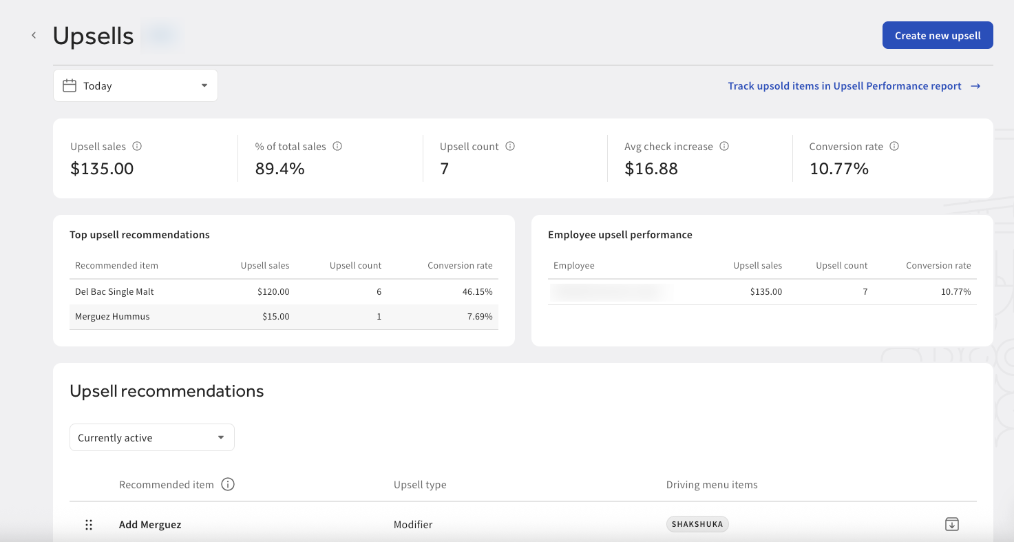 Shows the Upsells page in Toast Web.