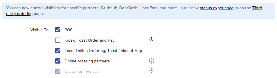 The banner above the Visible To settings for a menu.