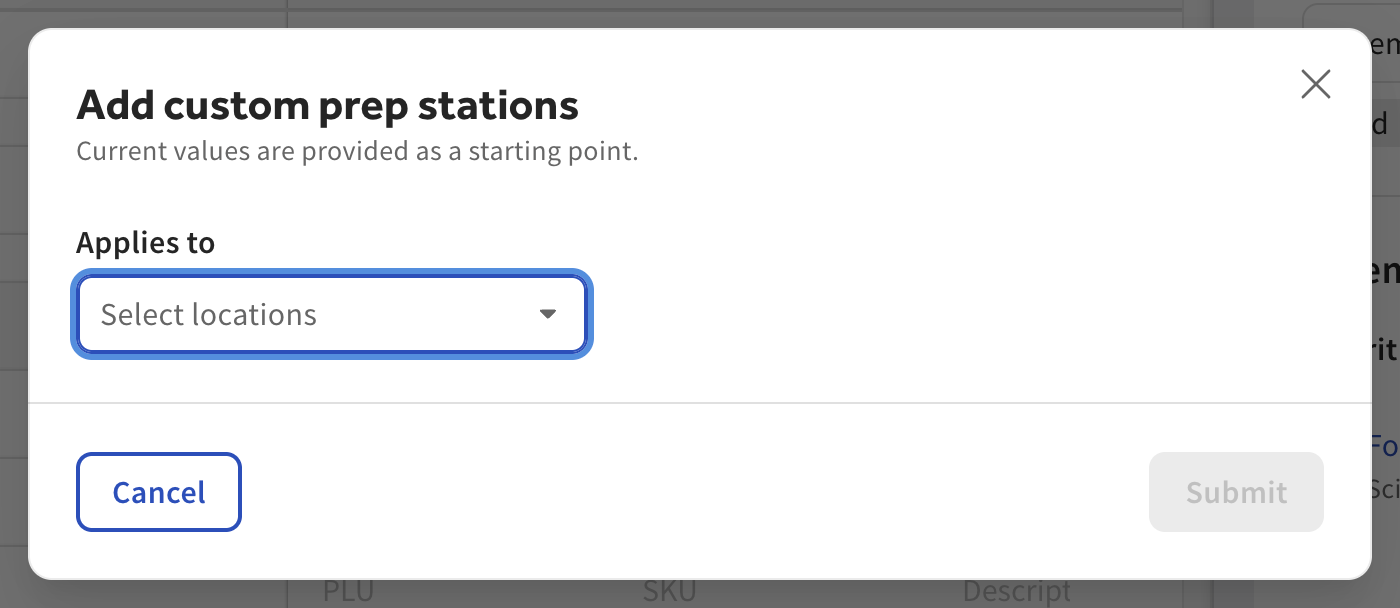 The Add custom prep stations dialog.