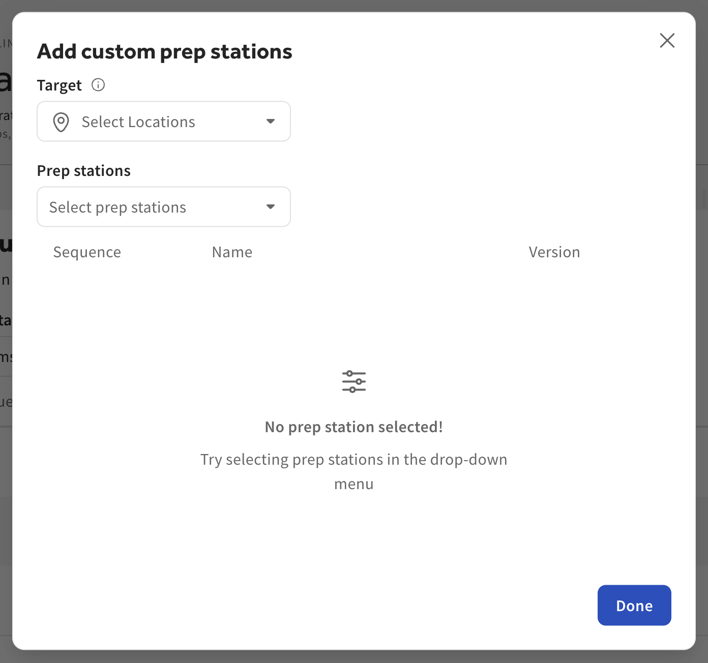 The Add custom prep stations dialog.