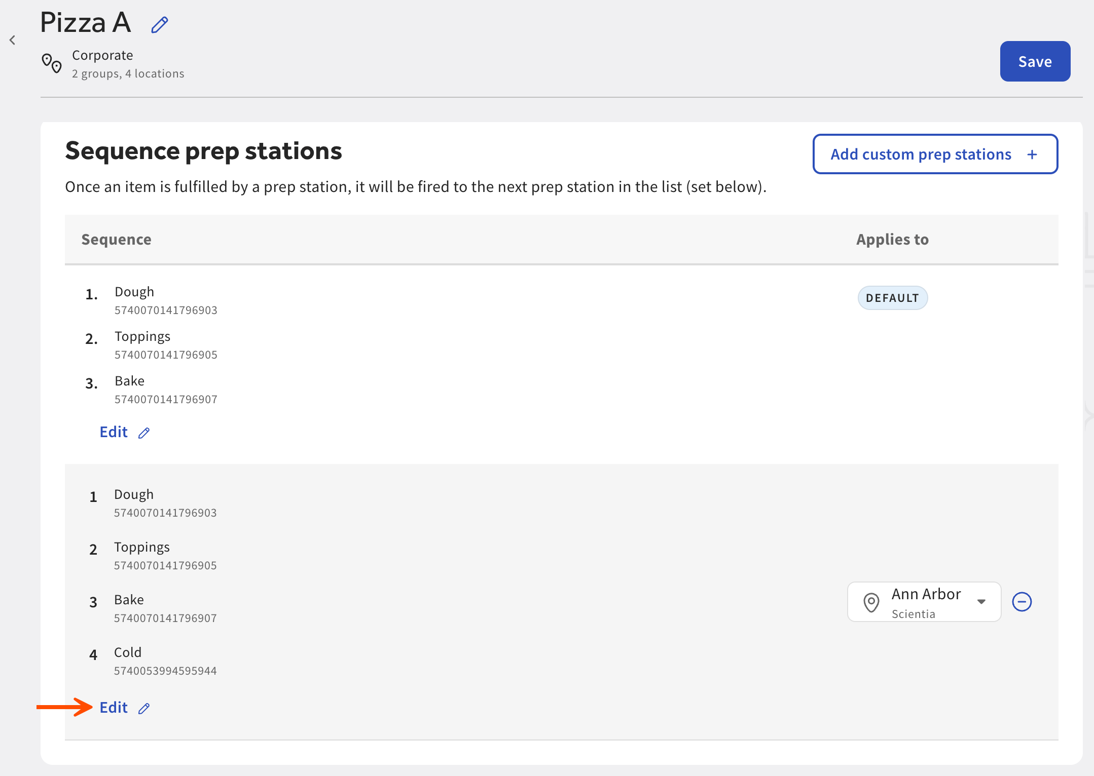 Under Sequence prep stations, the custom assembly line that needs updating.