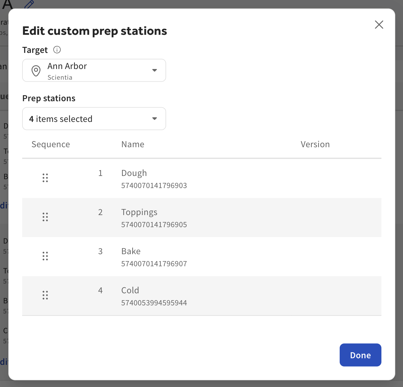The Edit custom prep station dialog.