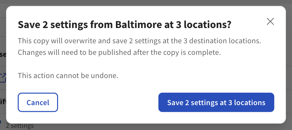 The confirmation dialog for copying settings.