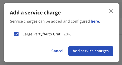 Shows the Add a service charge dialog.