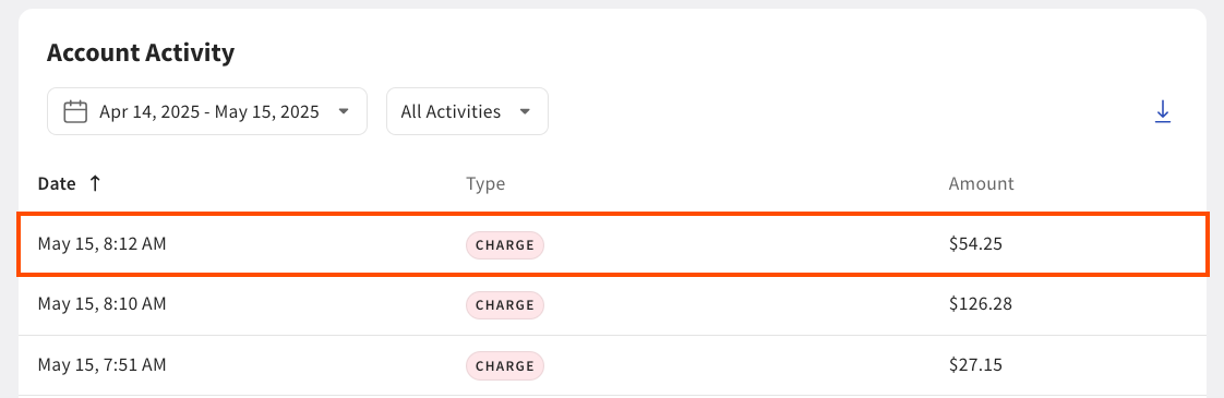 Shows the paid order in the Account Activity section on the House account profile page.