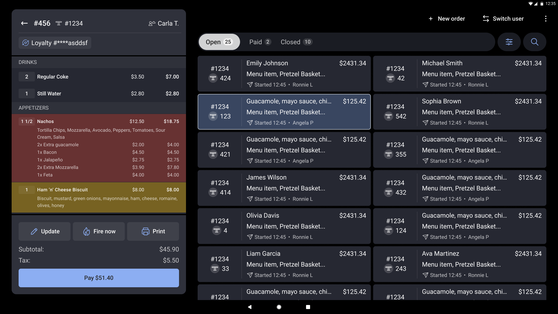 Screenshot showing the current two-column layout in the payment terminal screen.