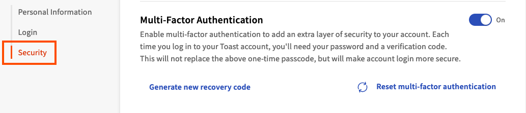 Select the Security tab to find the Multi-factor Authentication section.