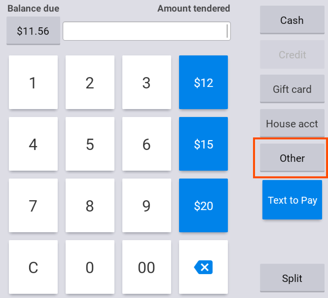 The location of the Other payments button.