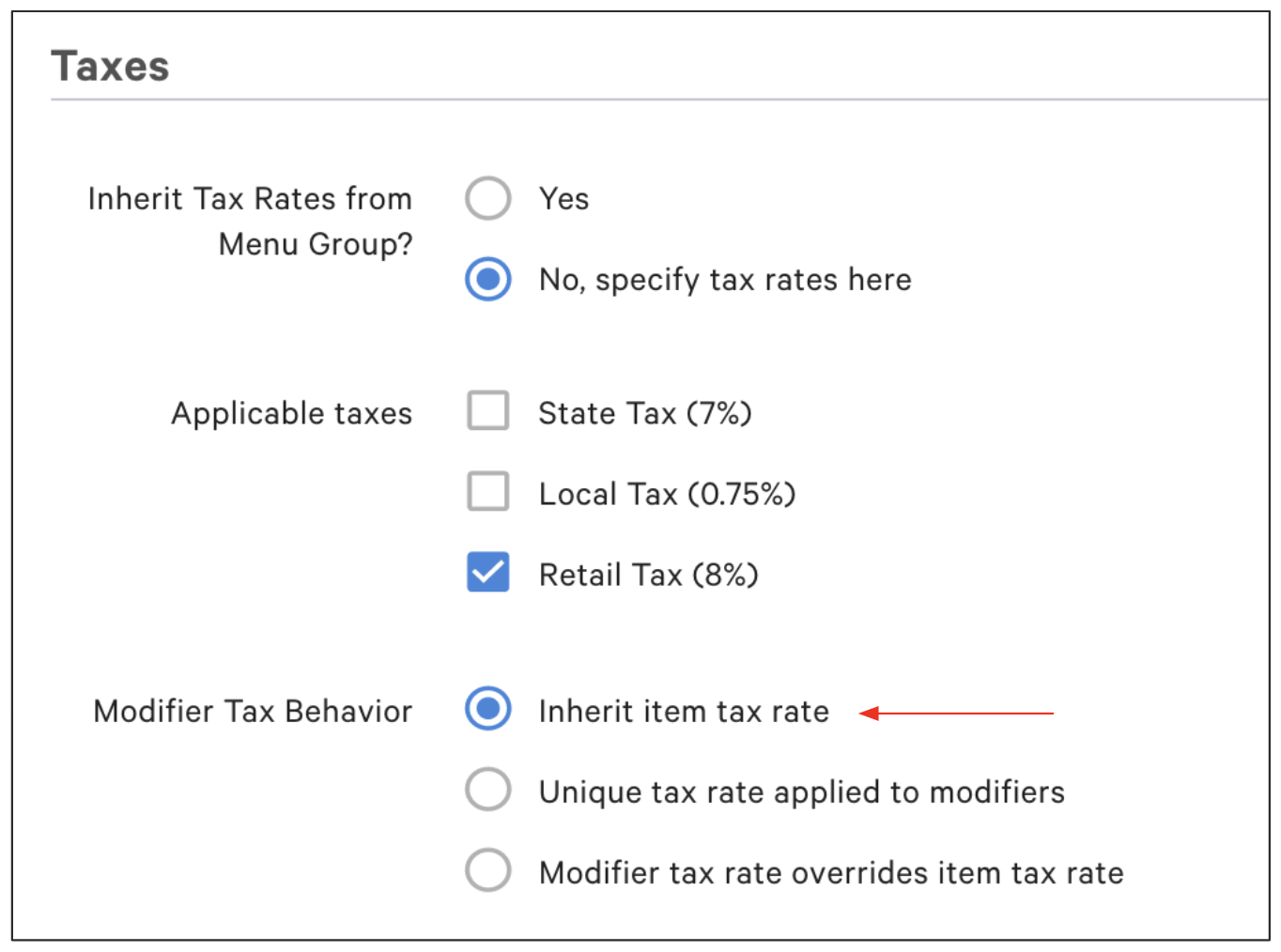 Selecting the unique tax tax rate for the modifier.