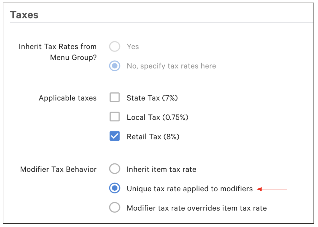 Selecting the unique tax tax rate for the modifier.