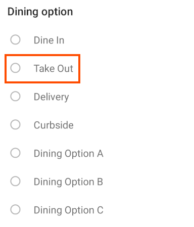 Dining Option dialog on the Toast POS device.