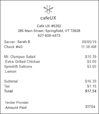 An example of a printed receipt.